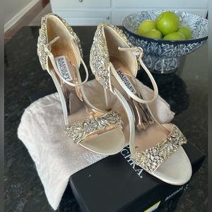 Badgley Mischka Tampa Jeweled Satin Ankle Strap Dress Sandals